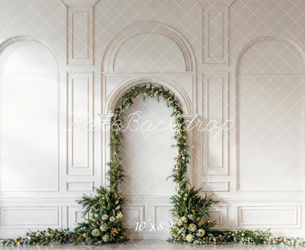 Kate Christmas Green Arch White Wall Backdrop Designed by Emetselch