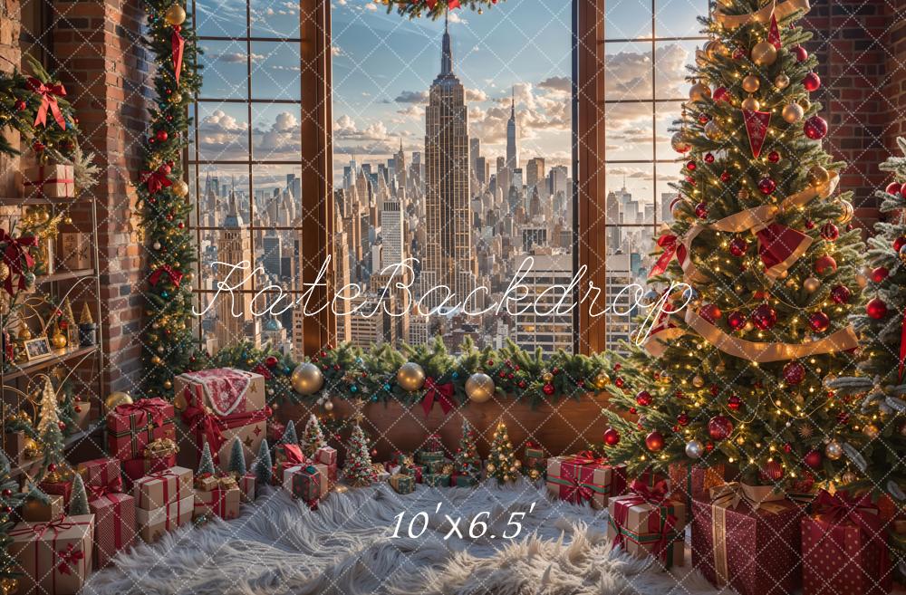 Kate Christmas Tree Window City View Backdrop Designed by Emetselch