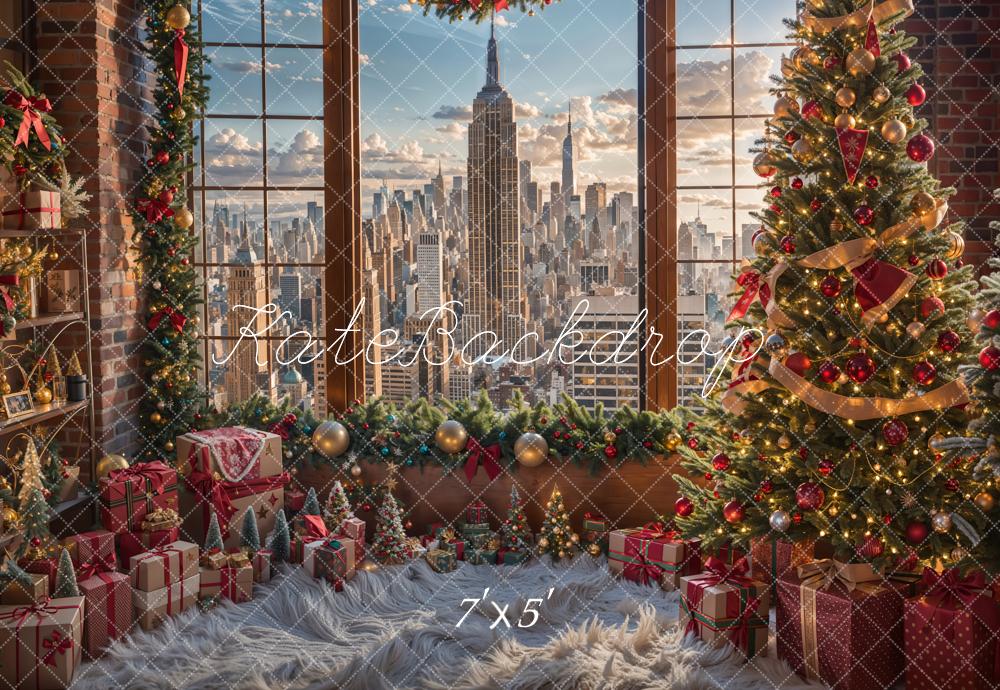 Kate Christmas Tree Window City View Backdrop Designed by Emetselch