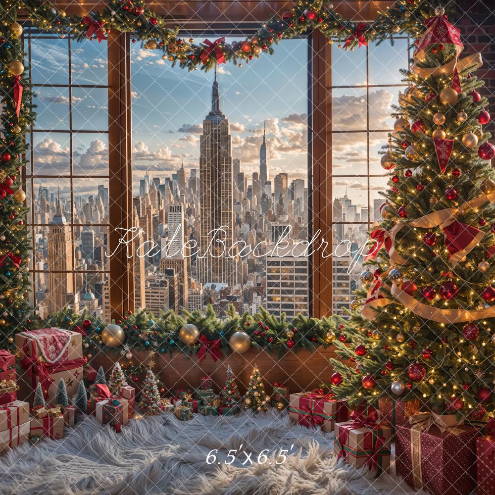 Kate Christmas Tree Window City View Backdrop Designed by Emetselch