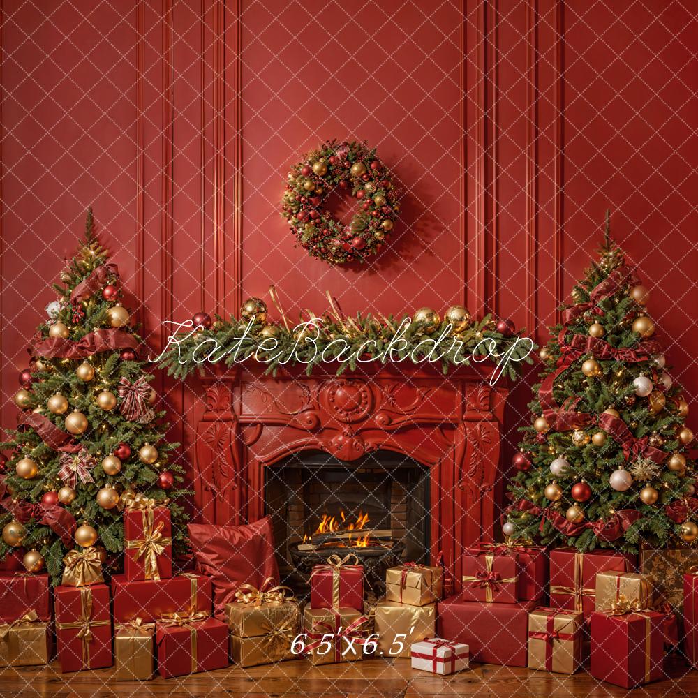 Kate Christmas Fireplace Red Wall Backdrop Designed by Emetselch