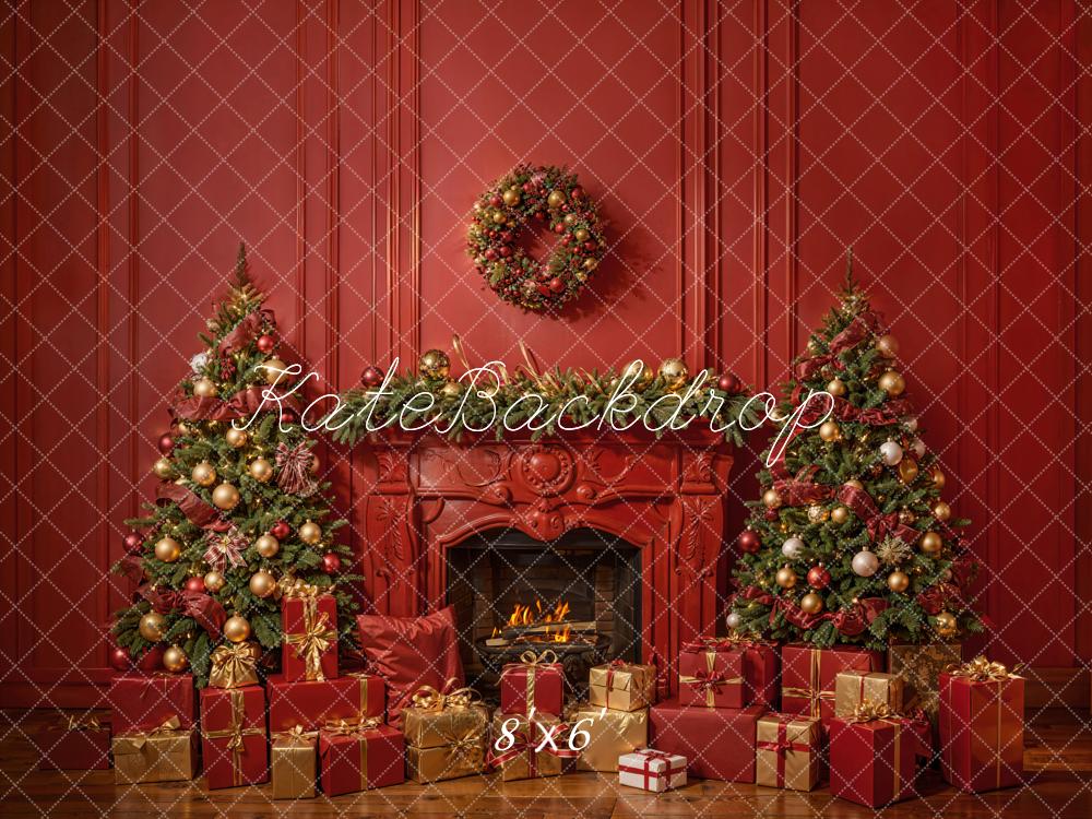 Kate Christmas Fireplace Red Wall Backdrop Designed by Emetselch