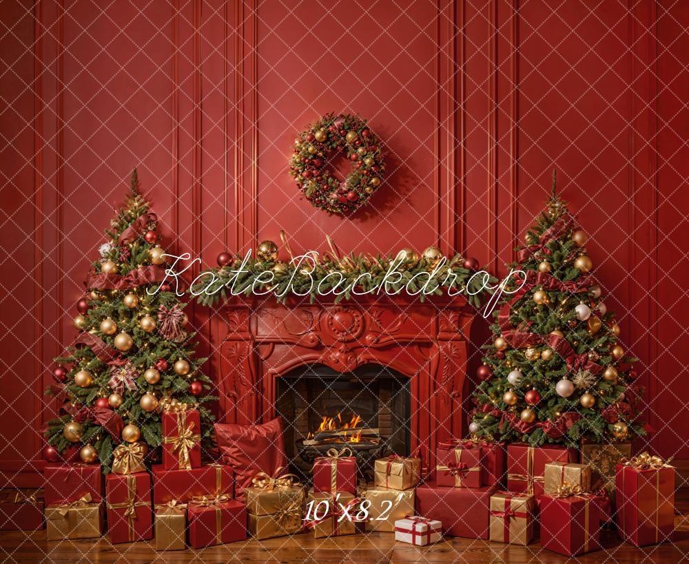 Kate Christmas Fireplace Red Wall Backdrop Designed by Emetselch