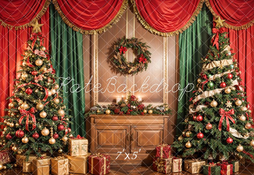 Kate Christmas Tree Red Green Curtain Backdrop Designed by Emetselch