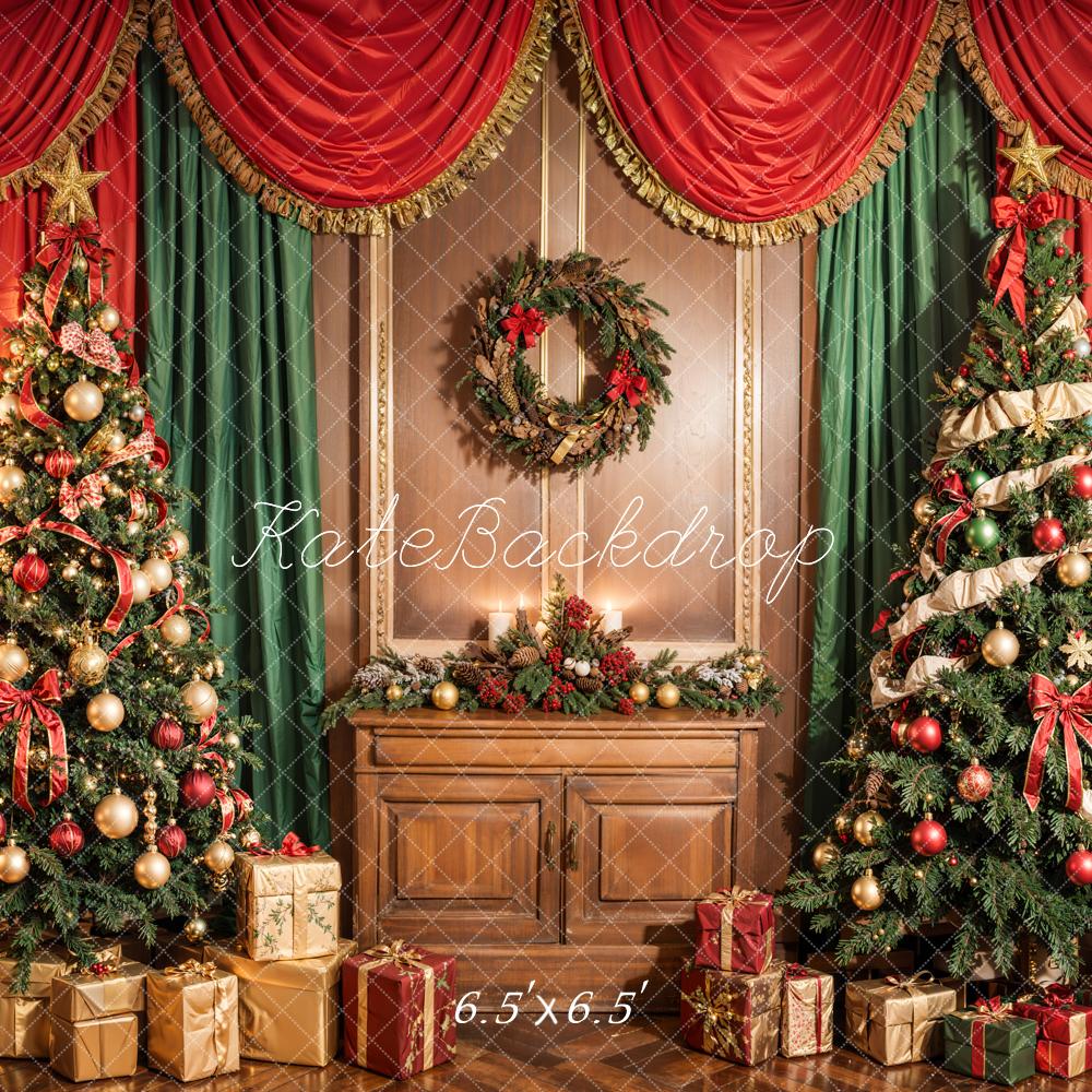 Kate Christmas Tree Red Green Curtain Backdrop Designed by Emetselch