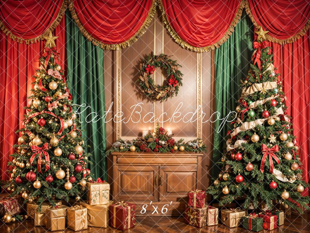 Kate Christmas Tree Red Green Curtain Backdrop Designed by Emetselch