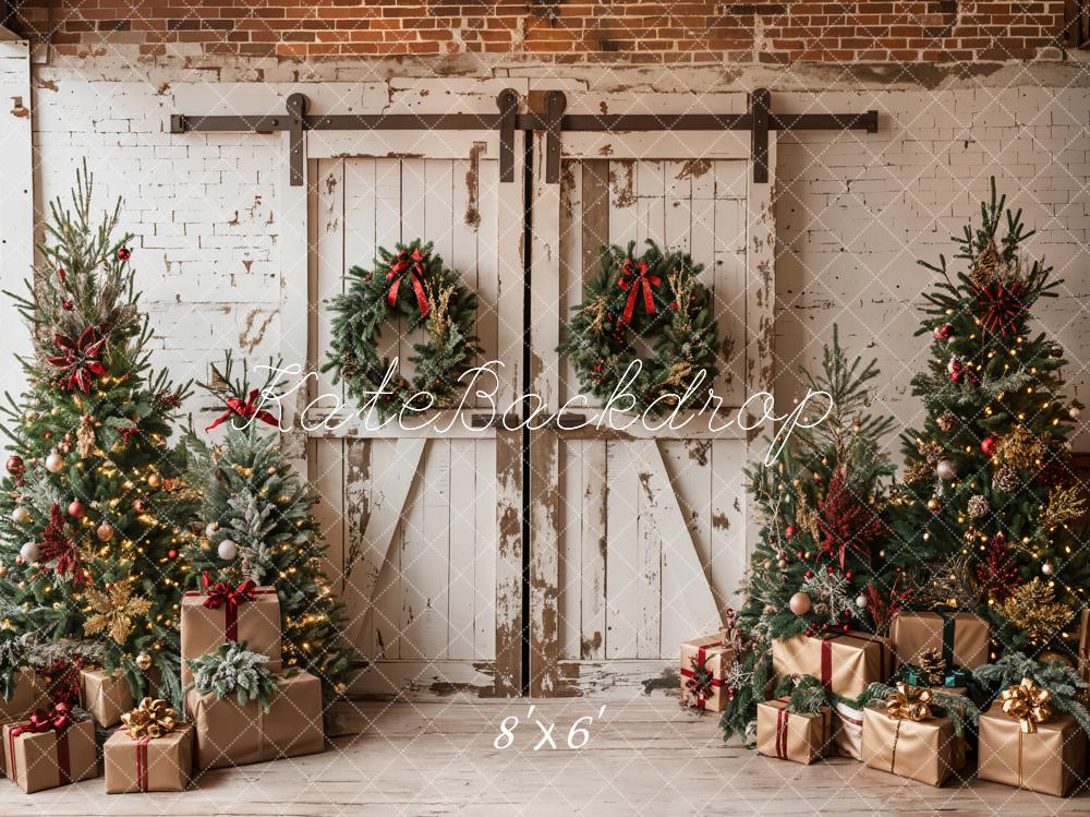 Kate Christmas Backdrop White Shabby Barn Door Designed by Emetselch