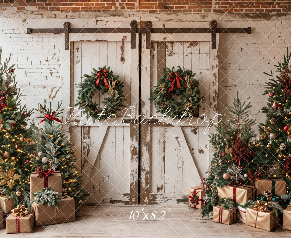 Kate Christmas Backdrop White Shabby Barn Door Designed by Emetselch