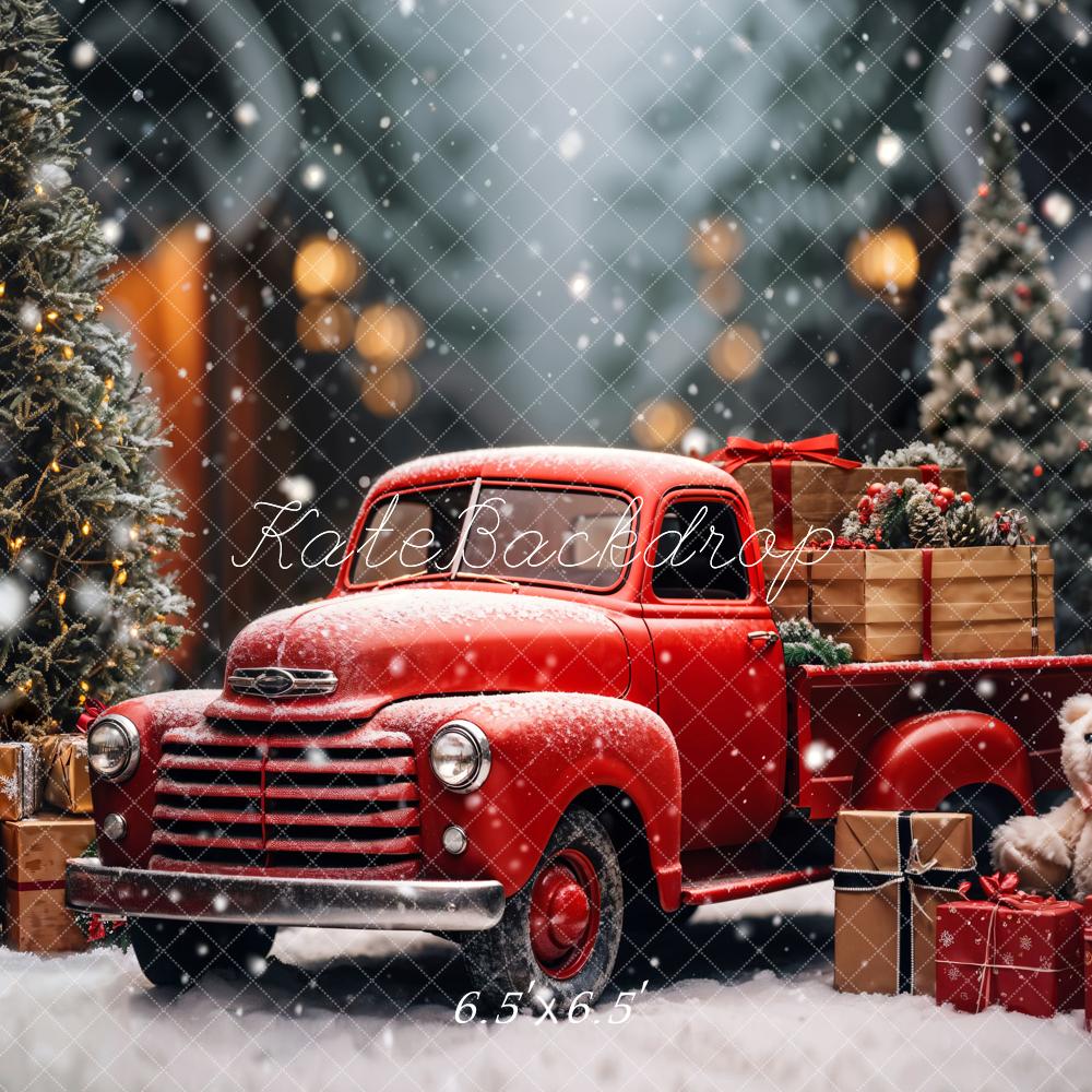 Kate Christmas Snow Red Truck Backdrop Designed by Emetselch