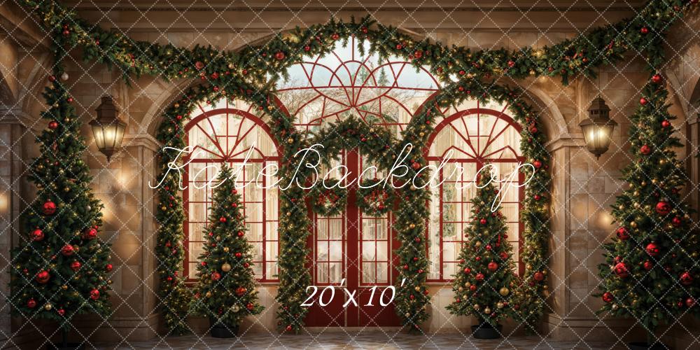 Kate Christmas Green Plant Red Arched Door Backdrop Designed by Emetselch