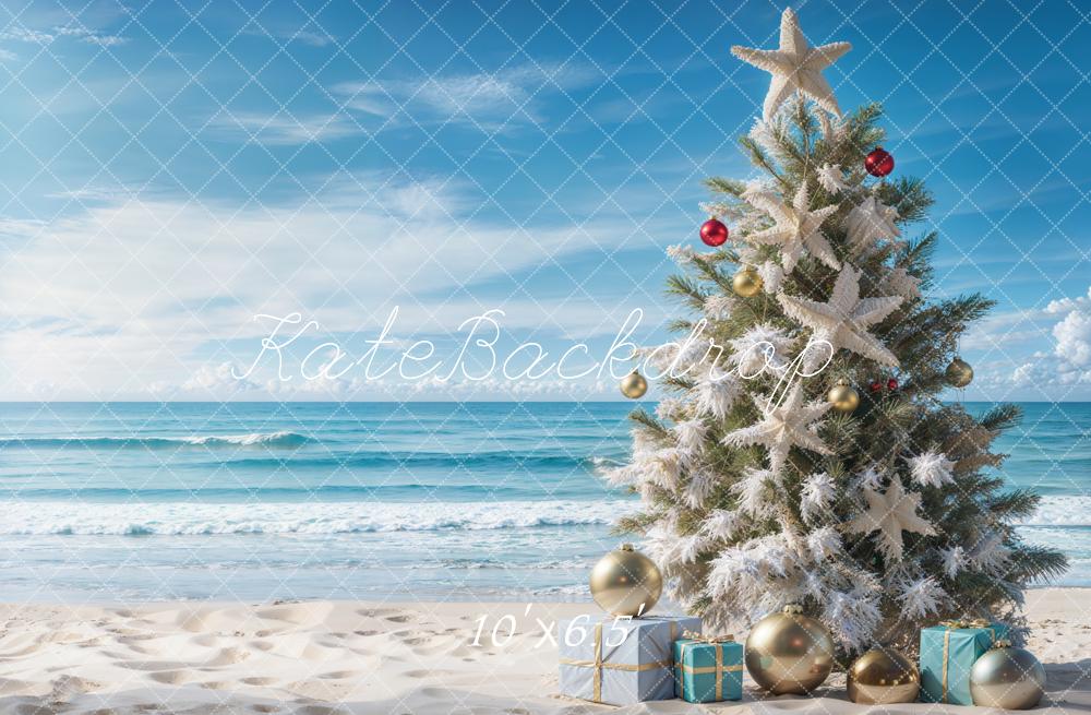 Kate Blue Sea Beach Christmas Tree Backdrop Designed by Emetselch