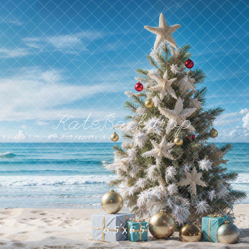 Kate Blue Sea Beach Christmas Tree Backdrop Designed by Emetselch