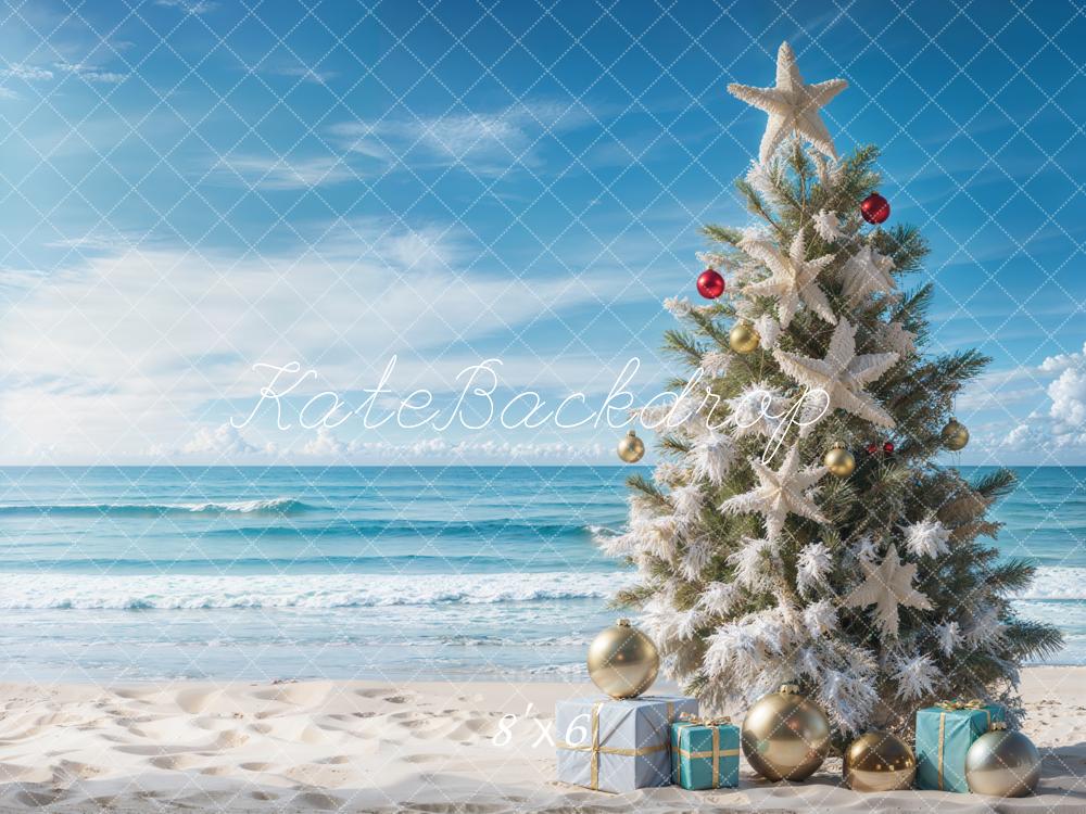 Kate Blue Sea Beach Christmas Tree Backdrop Designed by Emetselch