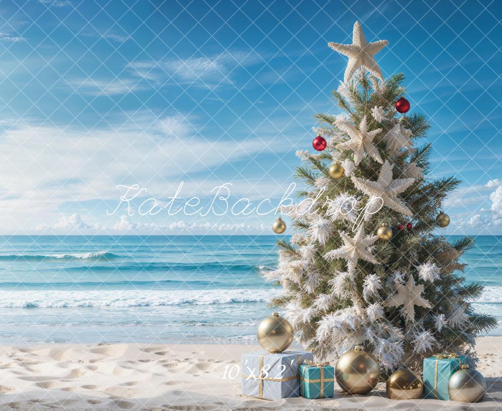 Kate Blue Sea Beach Christmas Tree Backdrop Designed by Emetselch