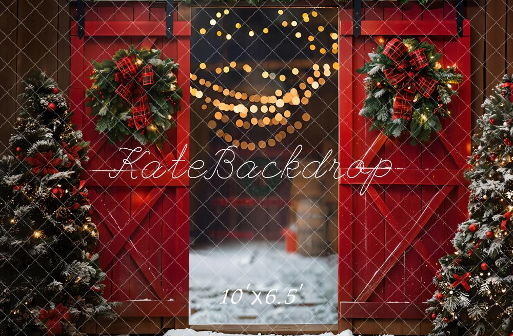 Kate Red Christmas Wooden Door Backdrop Designed by Emetselch