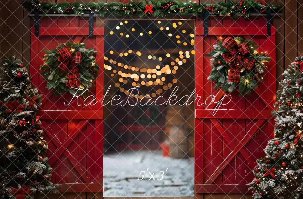 Kate Red Christmas Wooden Door Backdrop Designed by Emetselch