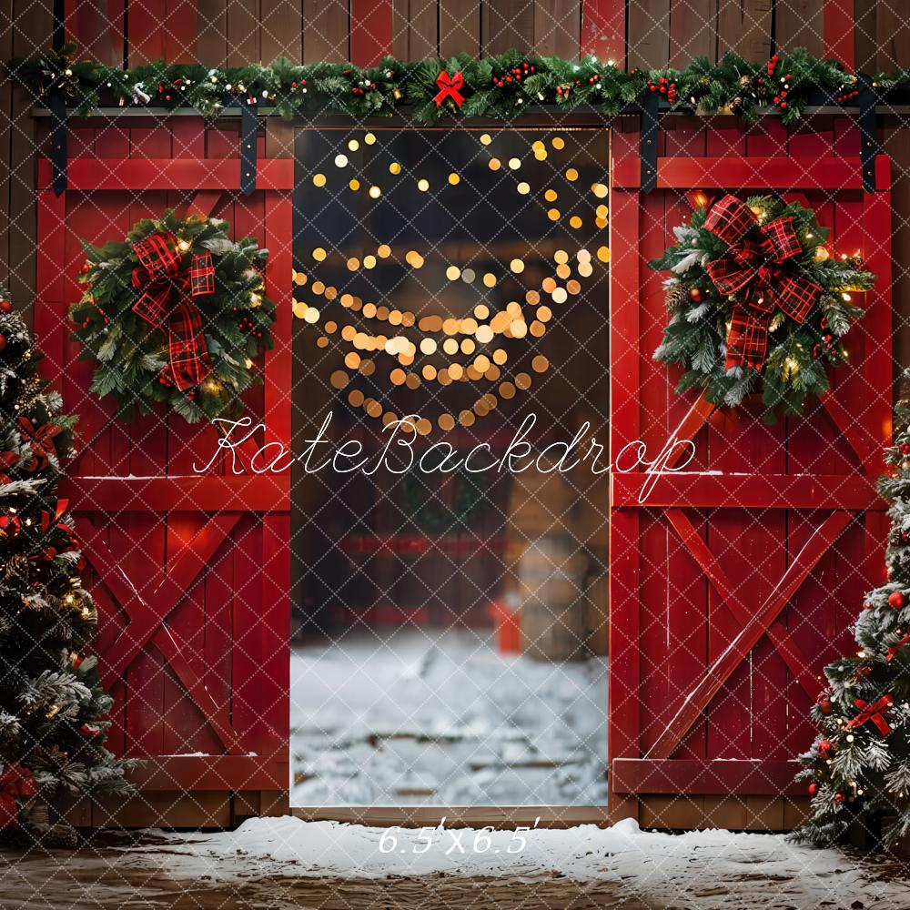 Kate Red Christmas Wooden Door Backdrop Designed by Emetselch