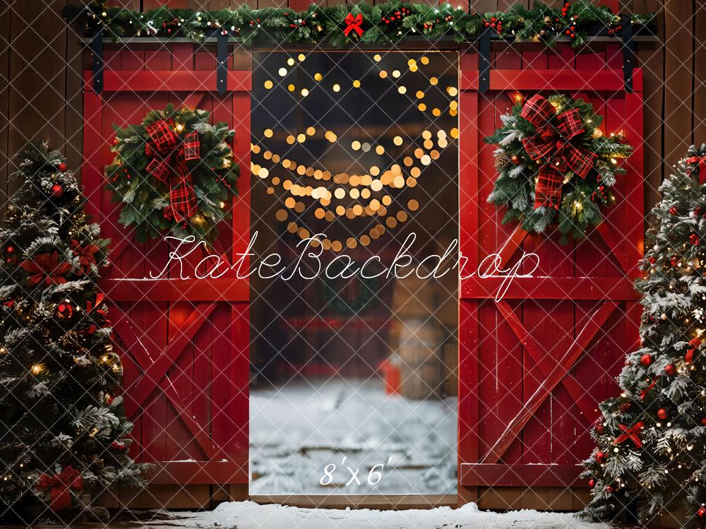 Kate Red Christmas Wooden Door Backdrop Designed by Emetselch