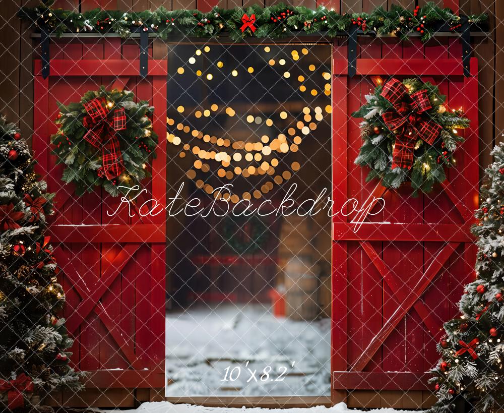 Kate Red Christmas Wooden Door Backdrop Designed by Emetselch