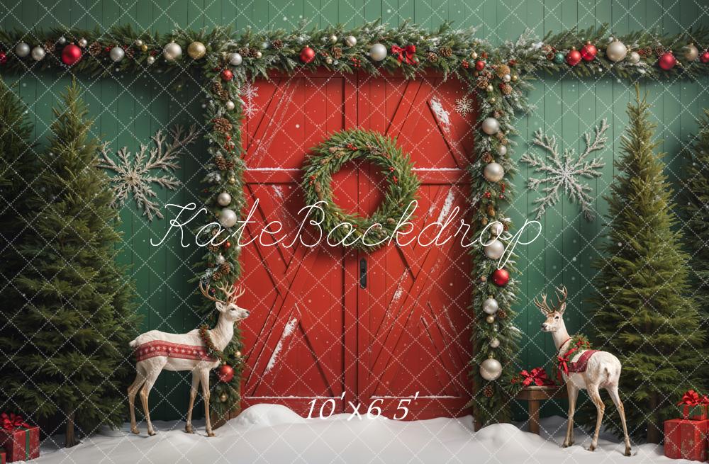 Kate Elk Christmas Barn Door Snow Backdrop Designed by Emetselch