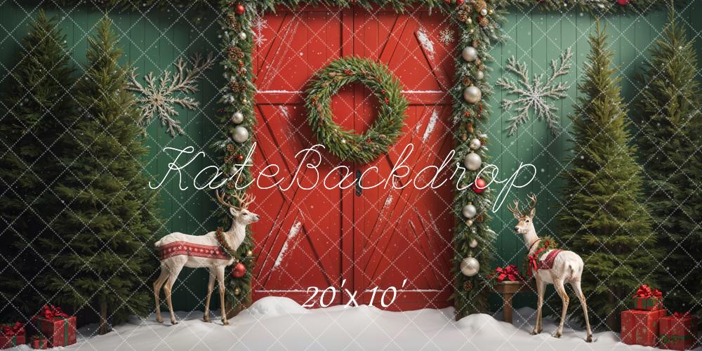 Kate Elk Christmas Barn Door Snow Backdrop Designed by Emetselch