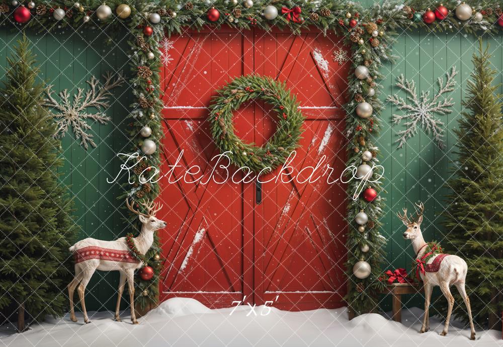 Kate Elk Christmas Barn Door Snow Backdrop Designed by Emetselch