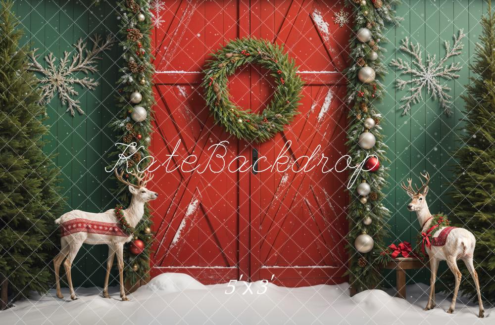 Kate Elk Christmas Barn Door Snow Backdrop Designed by Emetselch