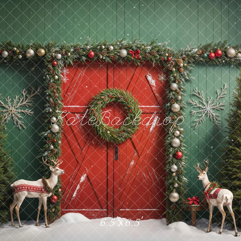 Kate Elk Christmas Barn Door Snow Backdrop Designed by Emetselch