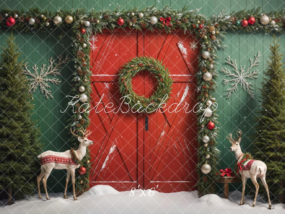 Kate Elk Christmas Barn Door Snow Backdrop Designed by Emetselch