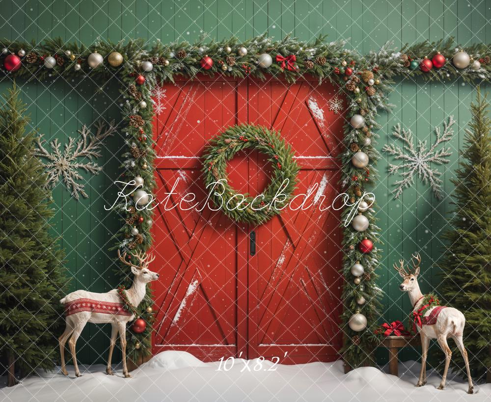 Kate Elk Christmas Barn Door Snow Backdrop Designed by Emetselch