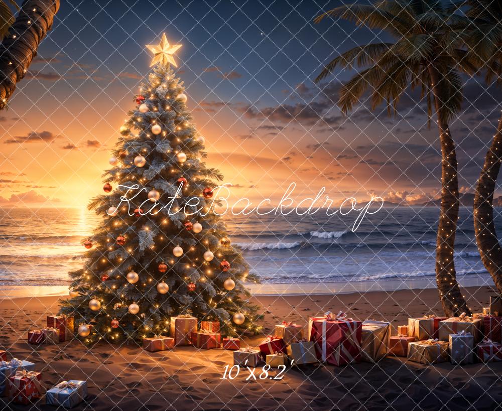 Kate Sunset Beach Christmas Backdrop Designed by Emetselch