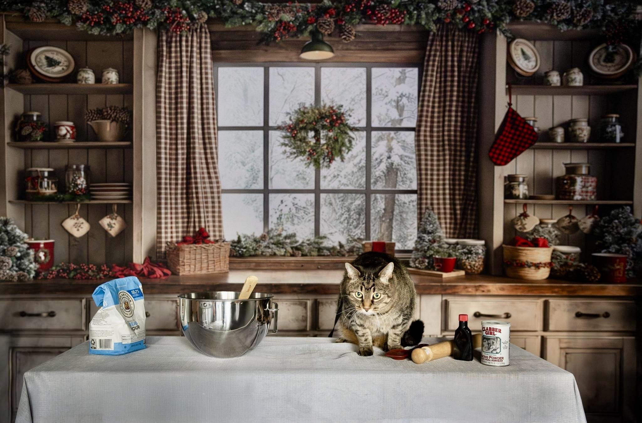 Kate Christmas Retro Brown Kitchen Backdrop Designed by Emetselch