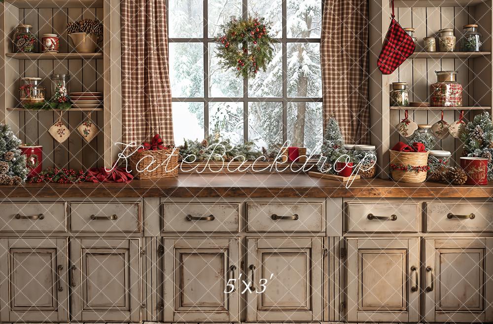 Kate Christmas Retro Brown Kitchen Backdrop Designed by Emetselch