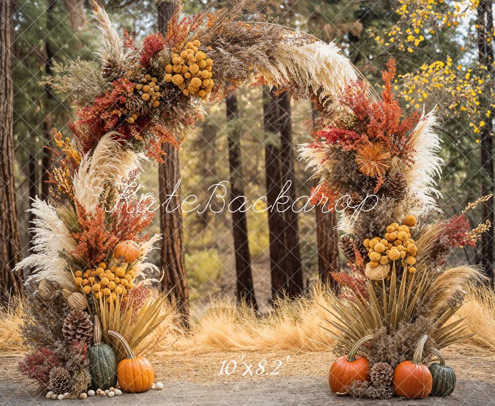 Kate Fall Boho Forest Pumpkin Arch Backdrop Designed by Emetselch