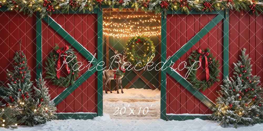 Kate Christmas Red House Elk Snow Backdrop Designed by Emetselch