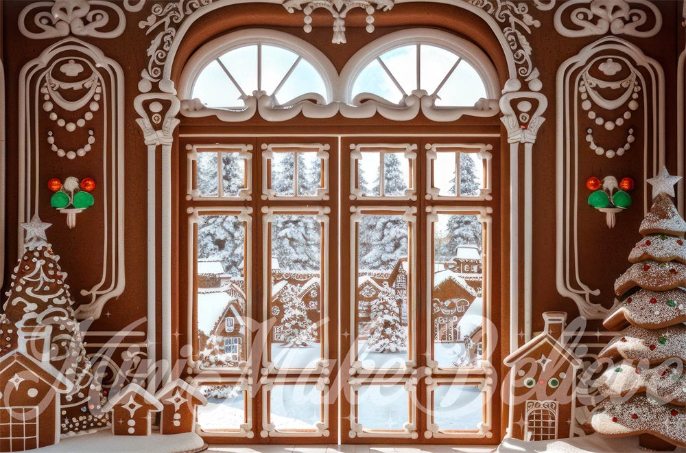 Kate Christmas Gingerbread Interior Double Doors Backdrop Designed by Mini MakeBelieve