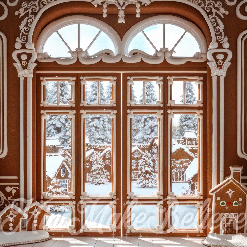 Kate Christmas Gingerbread Interior Double Doors Backdrop Designed by Mini MakeBelieve