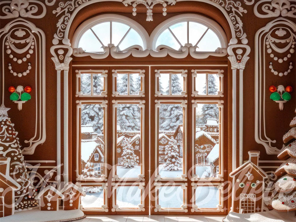 Kate Christmas Gingerbread Interior Double Doors Backdrop Designed by Mini MakeBelieve