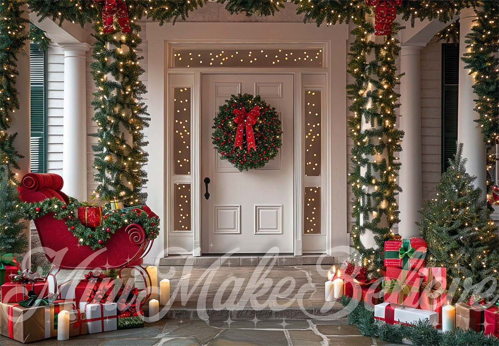 Kate Christmas Exterior Door Sleigh Backdrop Designed by Mini MakeBelieve