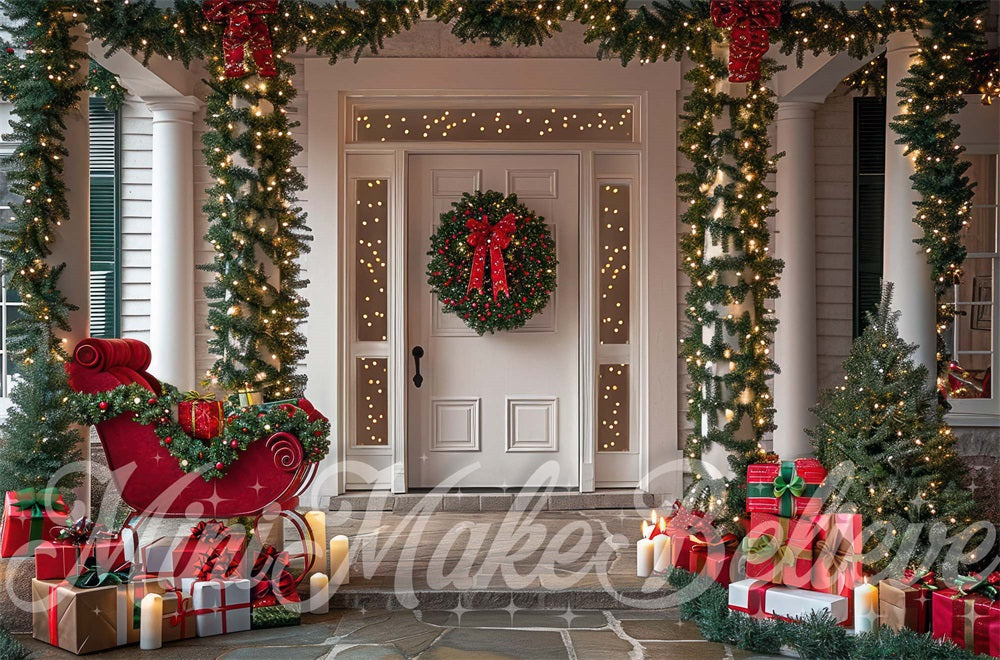 Kate Christmas Exterior Door Sleigh Backdrop Designed by Mini MakeBelieve