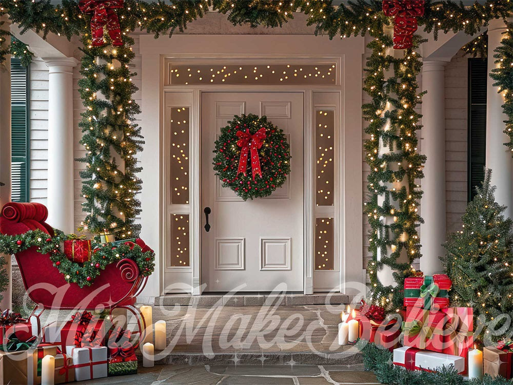 Kate Christmas Exterior Door Sleigh Backdrop Designed by Mini MakeBelieve