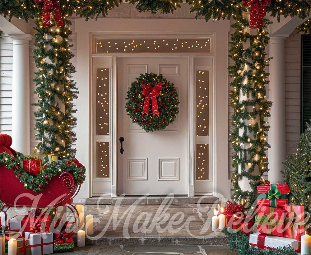 Kate Christmas Exterior Door Sleigh Backdrop Designed by Mini MakeBelieve