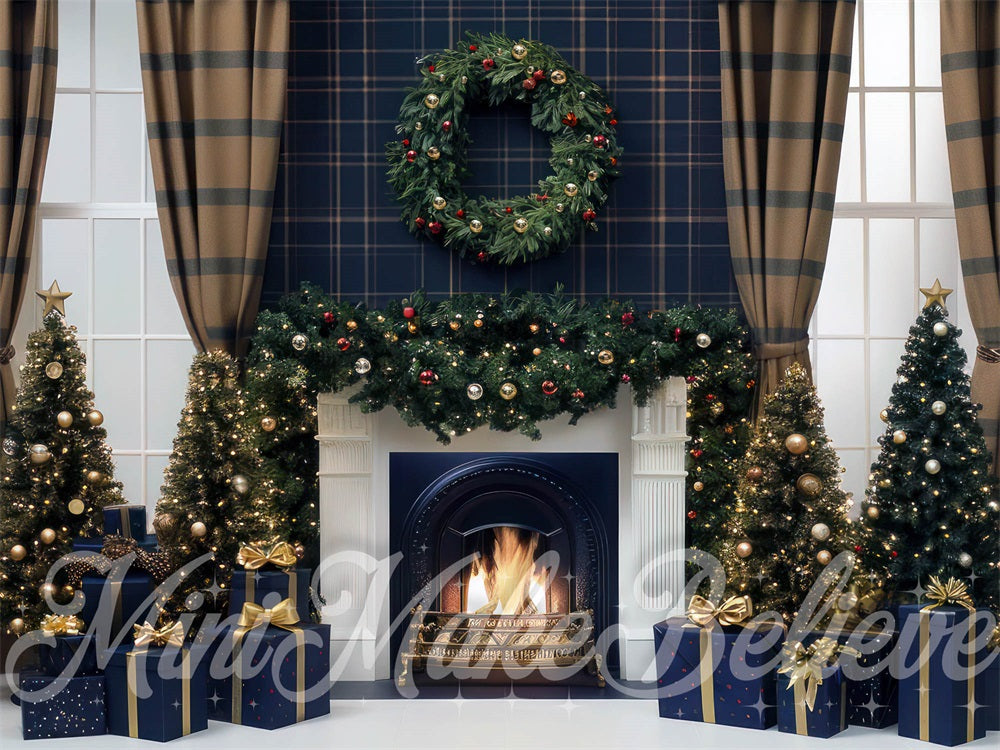 Kate Christmas Curtain Retro Fireplace Backdrop Designed by Mini MakeBelieve