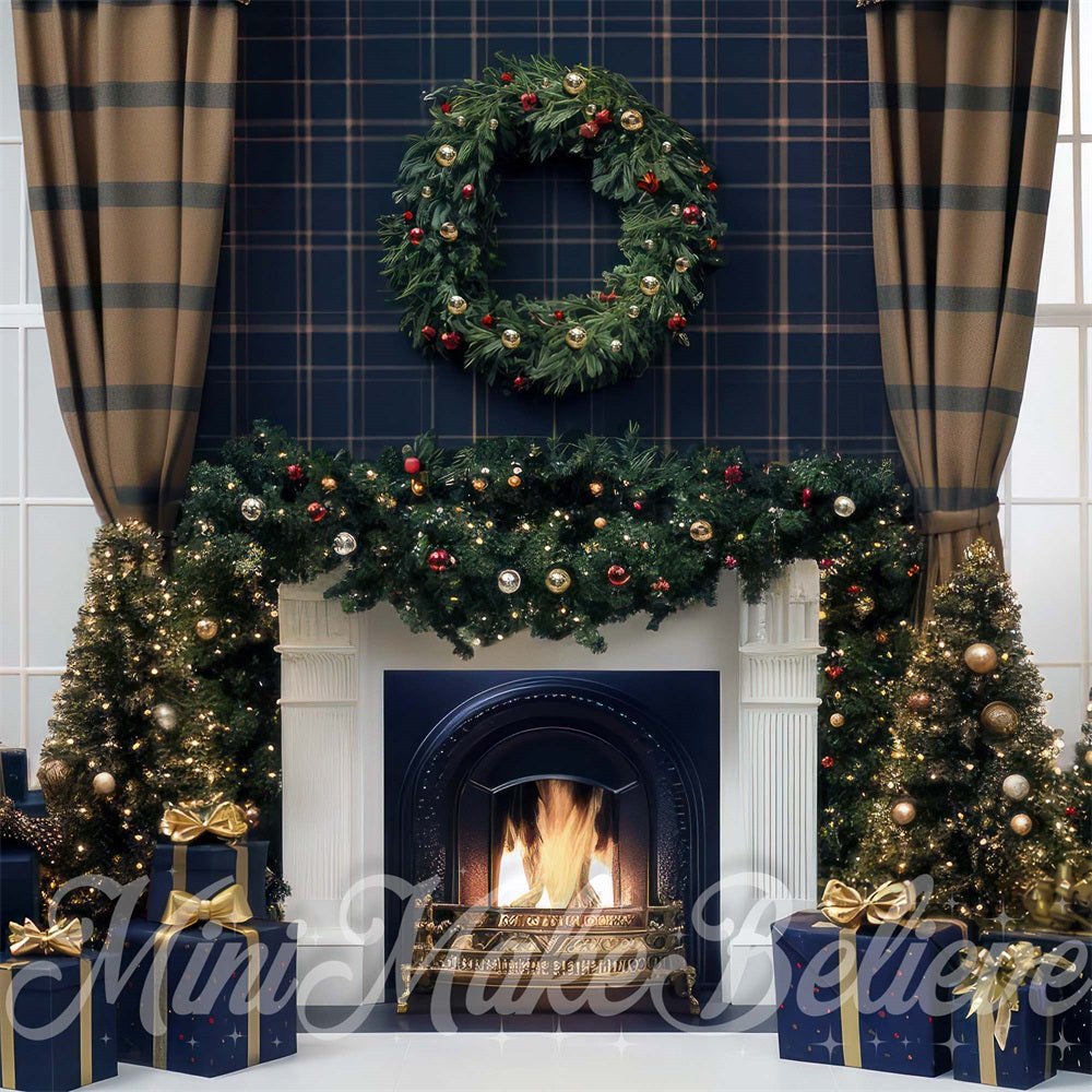 Kate Christmas Curtain Retro Fireplace Backdrop Designed by Mini MakeBelieve