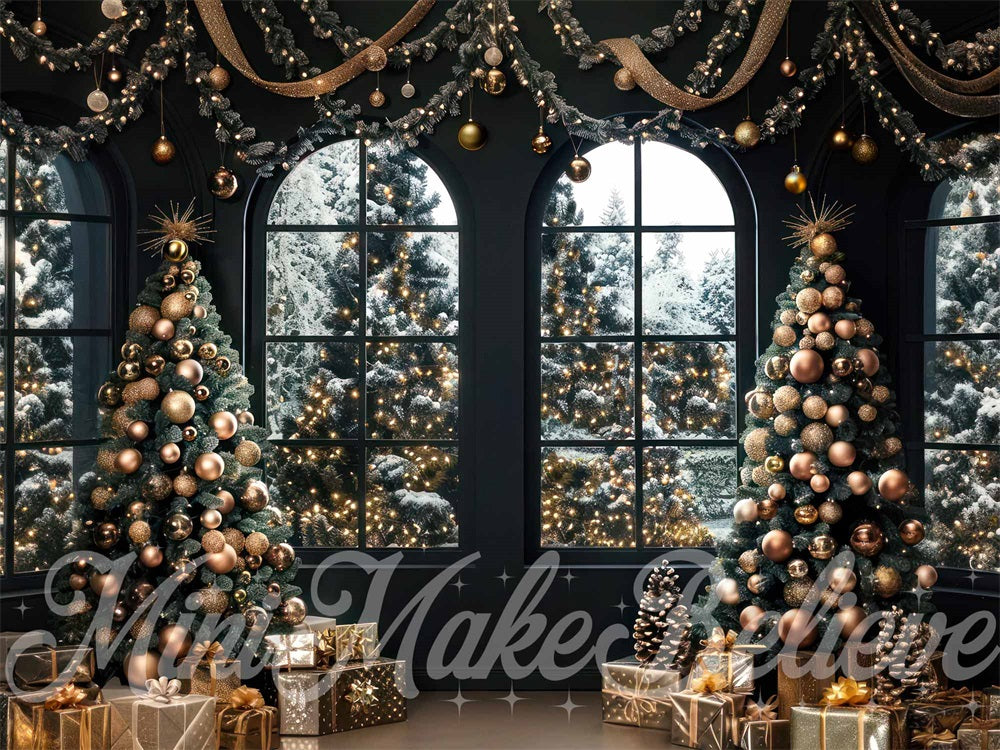 Kate Christmas Black Room Windows Backdrop Designed by Mini MakeBelieve