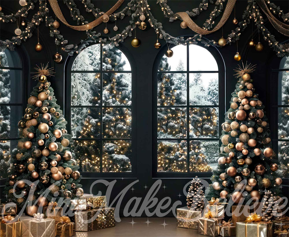 Kate Christmas Black Room Windows Backdrop Designed by Mini MakeBelieve