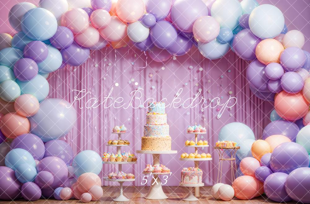 Kate Purple Balloon Birthday Cake Backdrop Designed by Emetselch