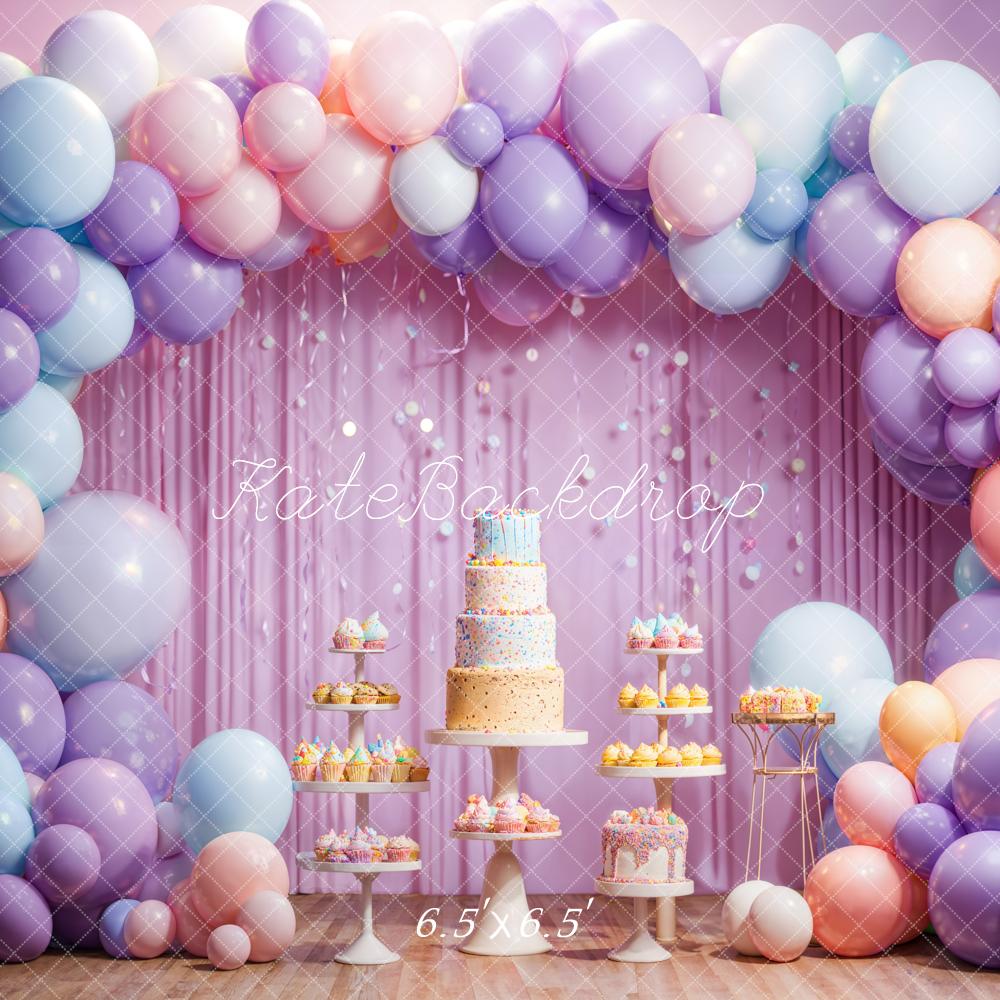 Kate Purple Balloon Birthday Cake Backdrop Designed by Emetselch