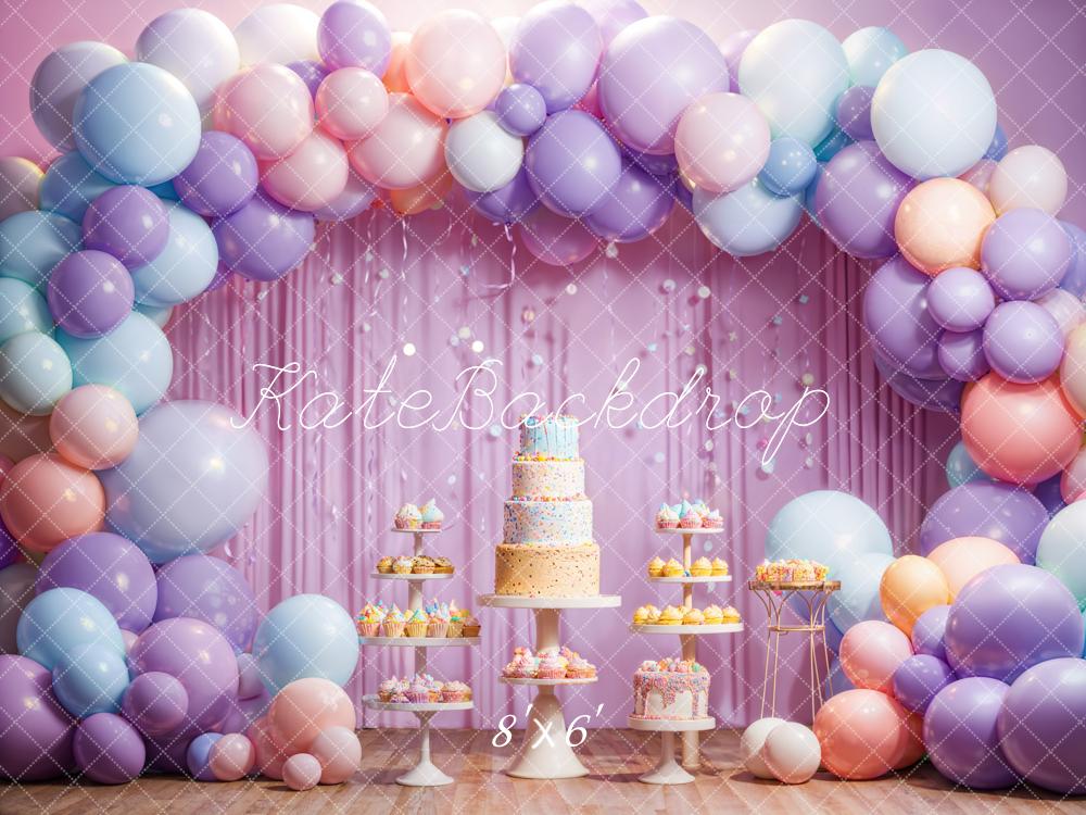 Kate Purple Balloon Birthday Cake Backdrop Designed by Emetselch