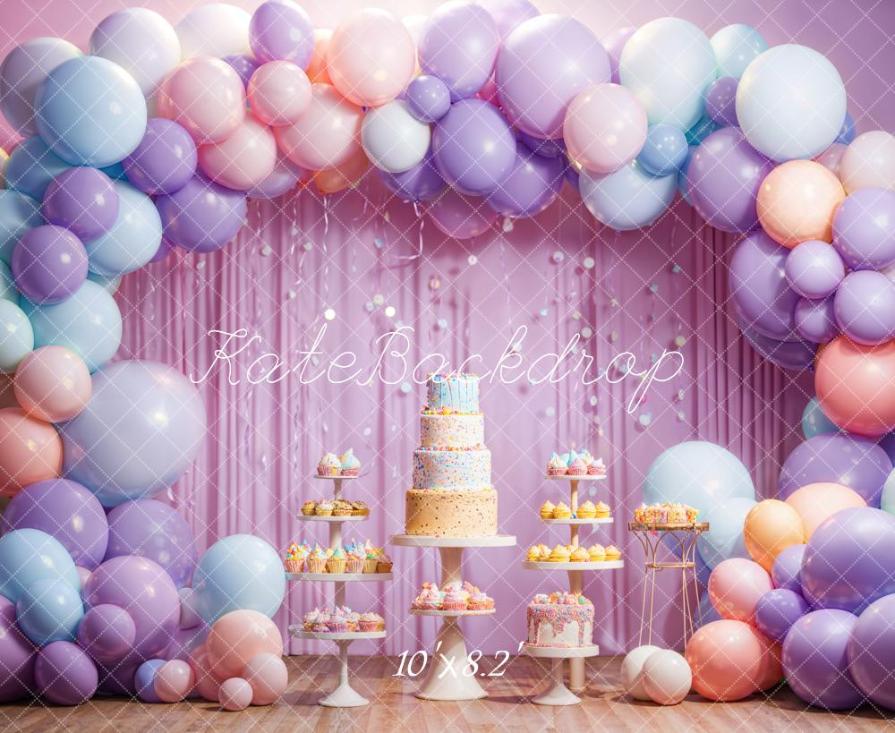 Kate Purple Balloon Birthday Cake Backdrop Designed by Emetselch